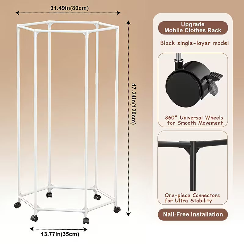 1 Large 360° Rotating Clothes Rack, Space-saving, Detachable And Movable, Suitable for Bedrooms, Balconies, Dormitories, High-capacity Clothes Rack, Metal Frame, Clothes Rack, Christmas Gift, Clothes Rack