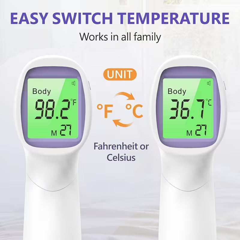 1/2pcs No-Touch Forehead Thermometer for Adults, Kids & Babies, 1-Second Fast & Accurate Reading, Fever Alarm, 32-Reading Memory, 3-Color Backlit Display, for Clinical And Home Use
