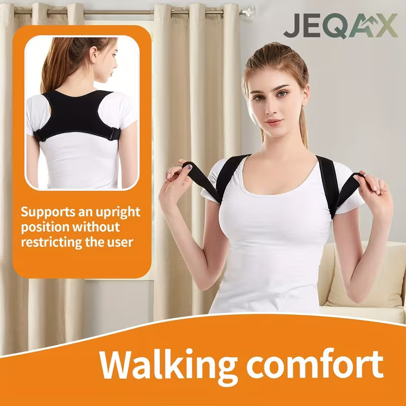 JEQAX Unisex Adjustable Posture Corrector Back Support Belt- Breathable, Non-Slip, Ergonomic Support for Improved Posture, Suitable for Sitting, Standing, and Travel, Stylish Design, Comfort Fit