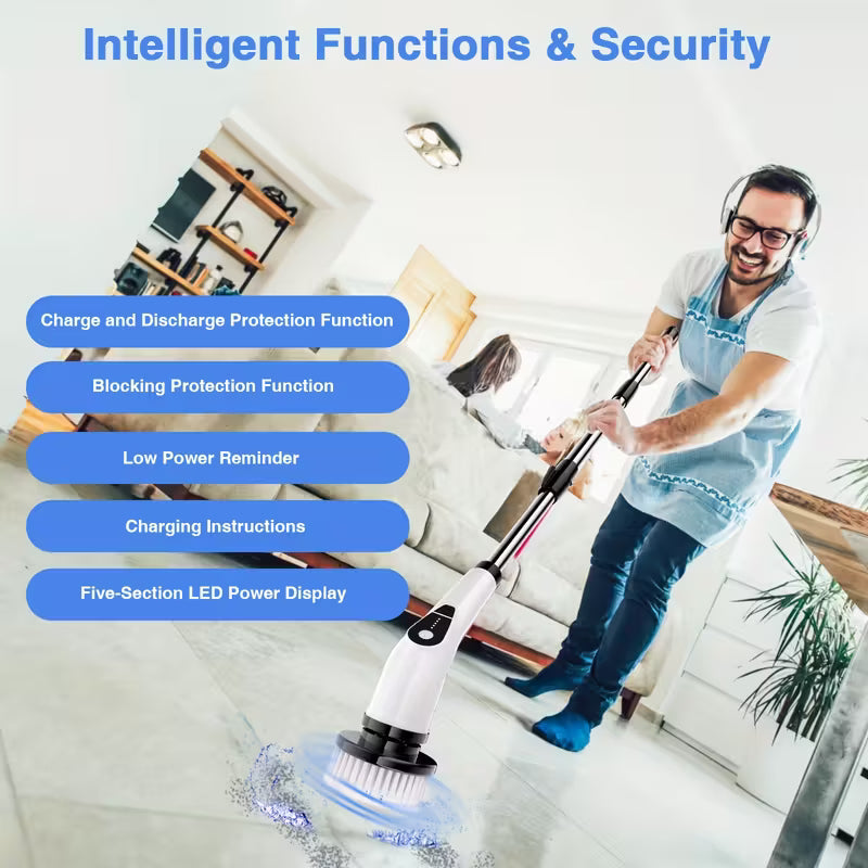 Multifunctional Cordless Electric Spin Scrubber, 7-in-1 Cleaning Brush with Adjustable Speed, 7 Replaceable Heads, Dual-Speed and Detachable Telescopic Handle, Suitable for Car, Kitchen, Living Room, Bathroom