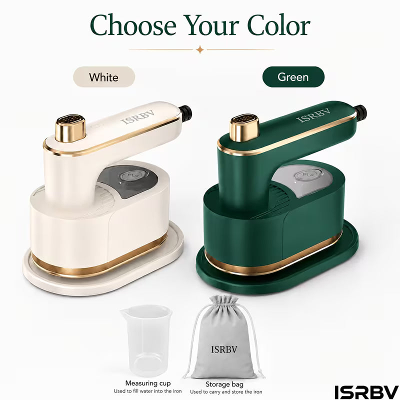 ISRBV 1 Portable Mini Travel Iron-mini Ironing Machine Travel Small Portable Steam Iron Is Suitable For College Dormitory/travel/household Necessities Steam Iron, With Measuring Cup And Portable Storage Bag-white/green.