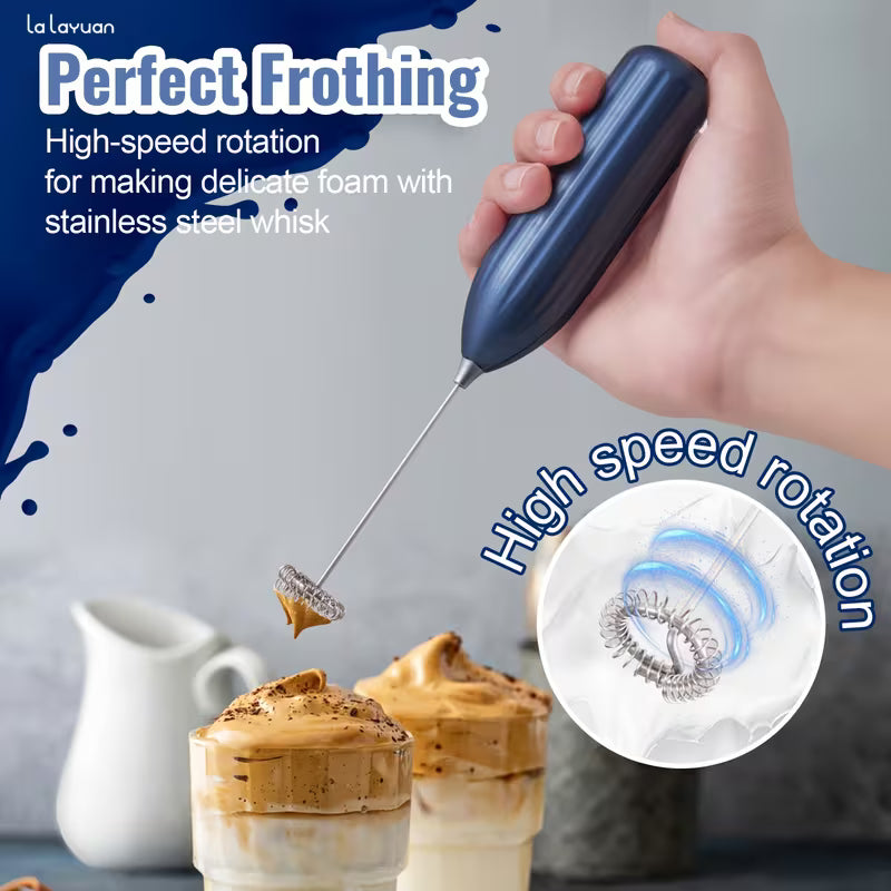Lalayuan Powerful Electric Milk Frother, Mini Stainless Steel Milk Foamer, Battery Operated (Battery Not Included), Portable Drink Mixer Electric Whisk, Foam Maker for Coffee, Latte, Cappuccino, Matcha, Hot Chocolate