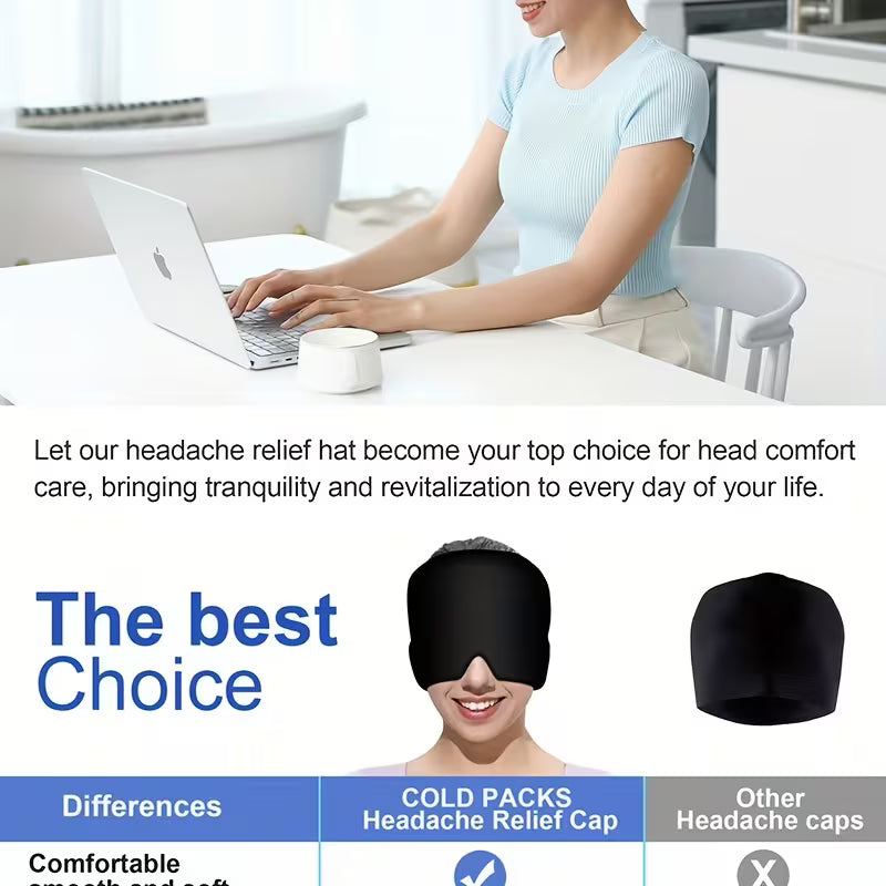 Gel Headache Ice Cap - Stretchable Hot & Cold Migraine Relief, Fragrance-Free, No Power Needed, Instant Pain & Stress Relief