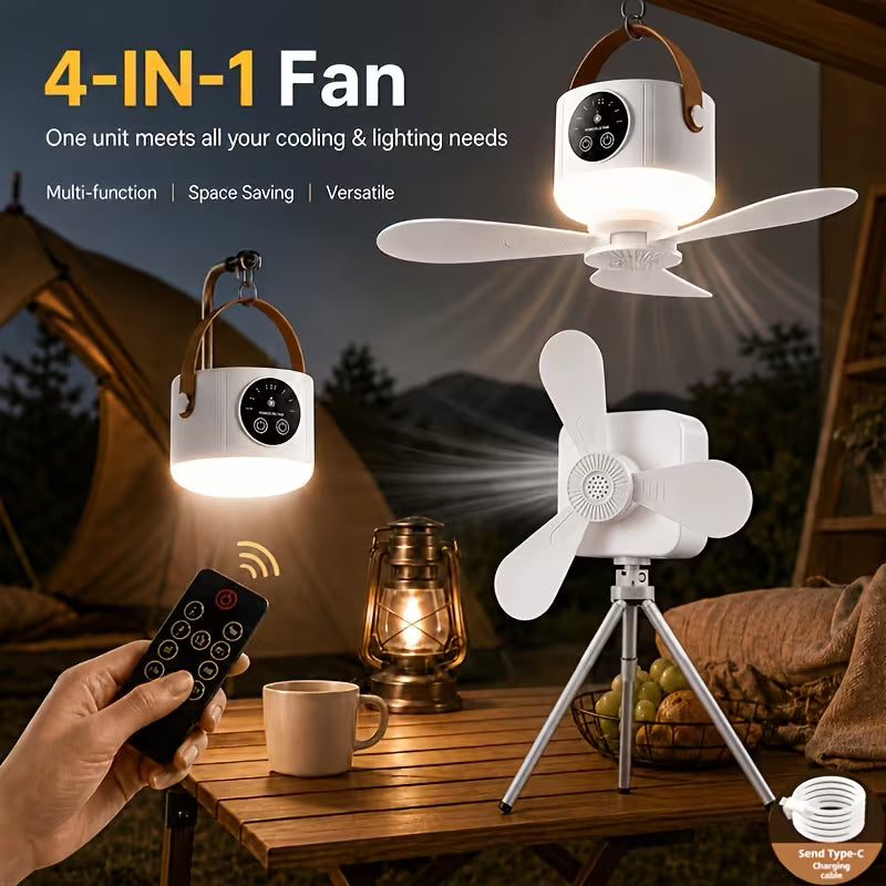 USB Rechargeable Remote Ceiling Fan with Battery And Light Hanging Fan for Camping Dorms And Bedrooms, IP67
