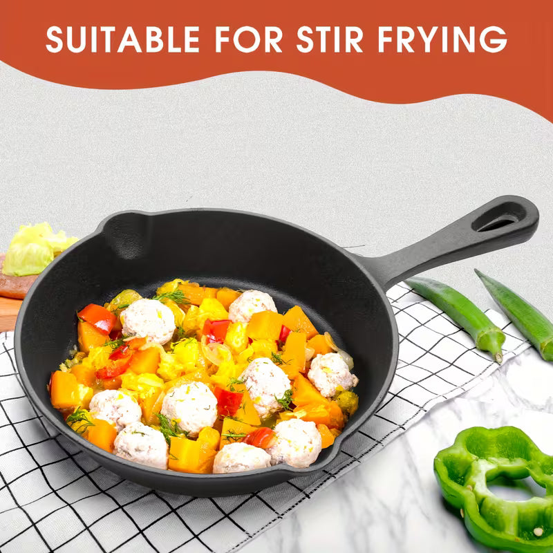 Premium 3pcs Cast Iron Skillet Set - Non-Stick Skillet with Drip Spout, Perfect for Holiday Cooking, RV Use, And Campfire Meals