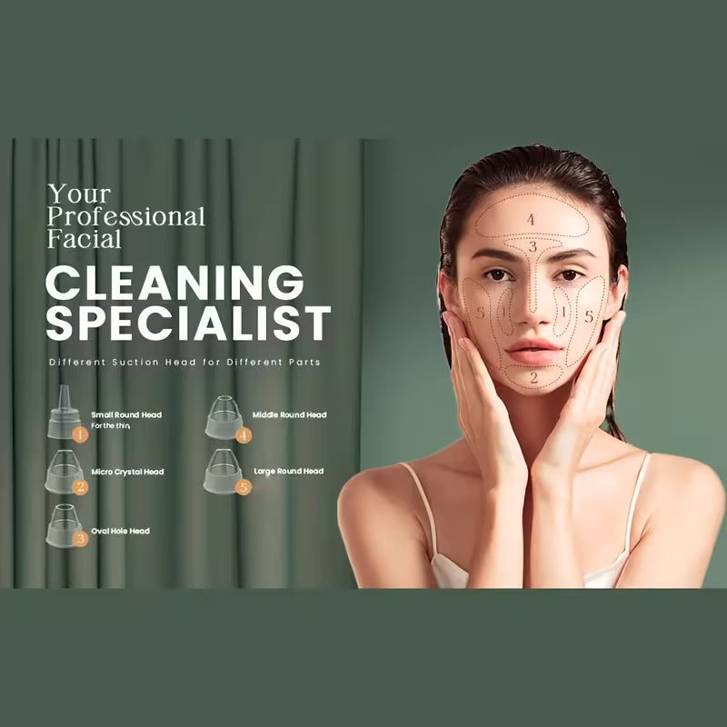 Facial Cleansing Device - 5-Prong USB Rechargeable Electric Tool With Interchangeable Heads, Battery Fast Charging, Portable Skincare Gadget, Sleek Handle Design, Versatile Skincare Tool