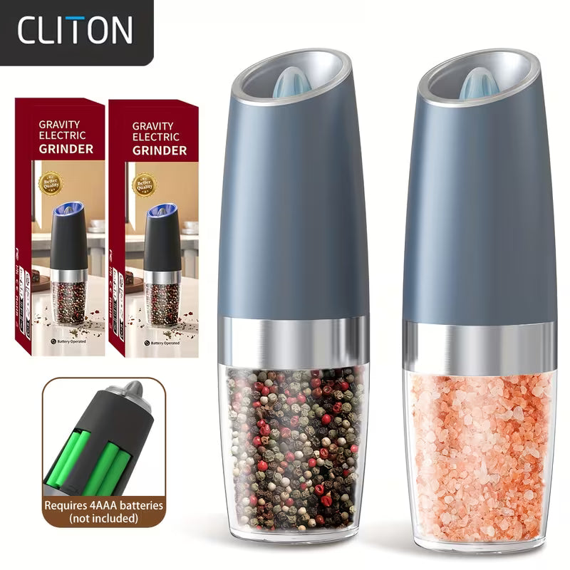 1pc/2pcss Electric Salt And Pepper Grinder, Automatic Pepper Mill, Salt And Pepper Grinder Electric 2pcs, Tilted Automatic Grind With LED Light, Battery Powered, Adjustable Coarseness, Easy To Clean, One-Hand Operation, Kitchen Essential, Gift Idea