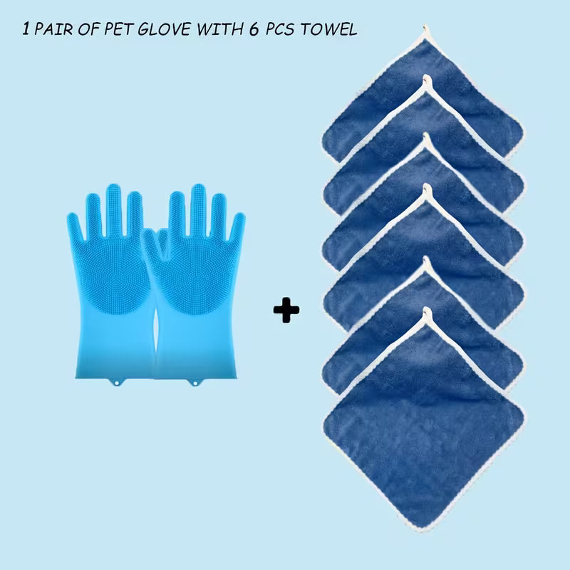 Dog And Cat Grooming Kit: Towels And Washing Gloves | Shiny Fur Pet Care Products, Cleaning Gloves, Gentle Hair Removal Tools Suitable For Puppies And Kittens
