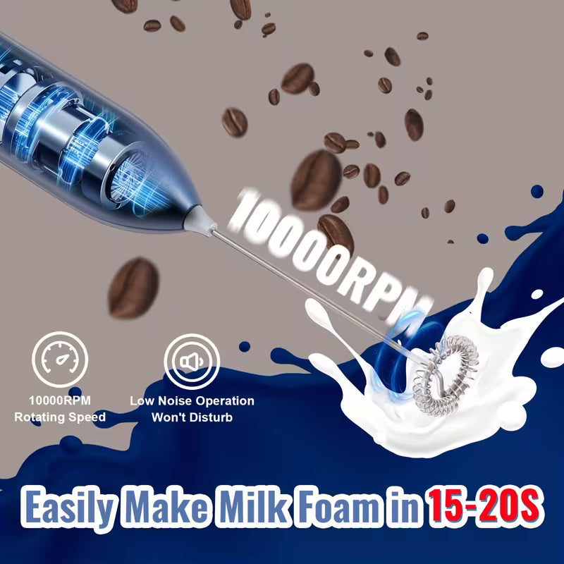 Lalayuan Powerful Electric Milk Frother, Mini Stainless Steel Milk Foamer, Battery Operated (Battery Not Included), Portable Drink Mixer Electric Whisk, Foam Maker for Coffee, Latte, Cappuccino, Matcha, Hot Chocolate