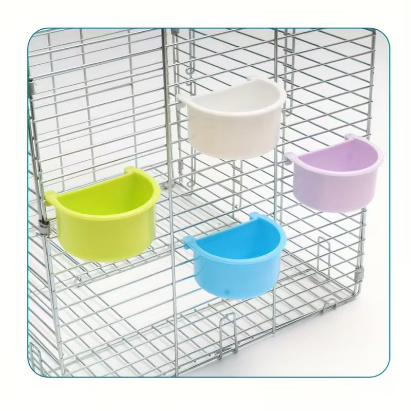 Bird Feeder Parrot Food and Water Dispenser Plastic Bird Feeding Box Hanging Bowl Cage Feeder with Random Color Options