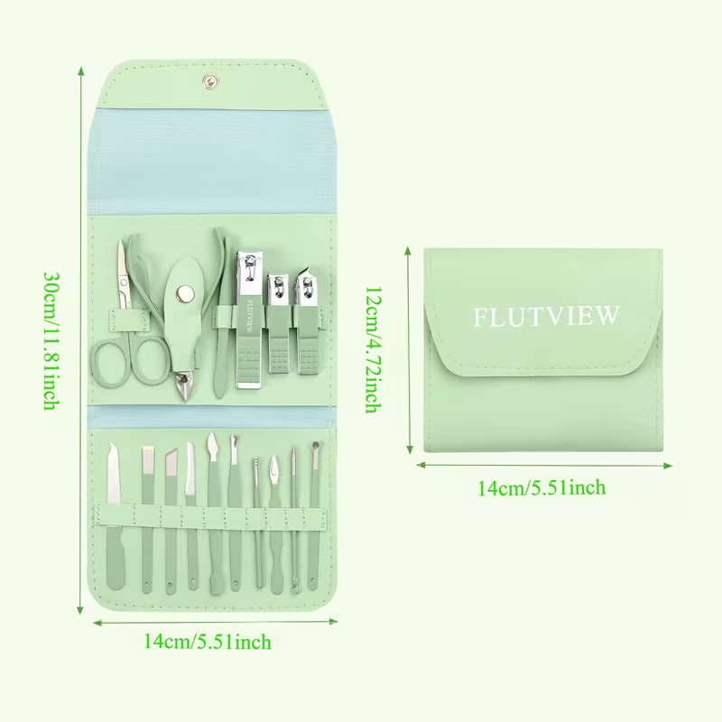 1 Set of 16 Premium Stainless Steel Modern Style of Nail Clippers Suit, Nail Tech Supplies, Straight Blade Nail File, Ear Picks, Scissors, Beauty Care Professional Travel Kit