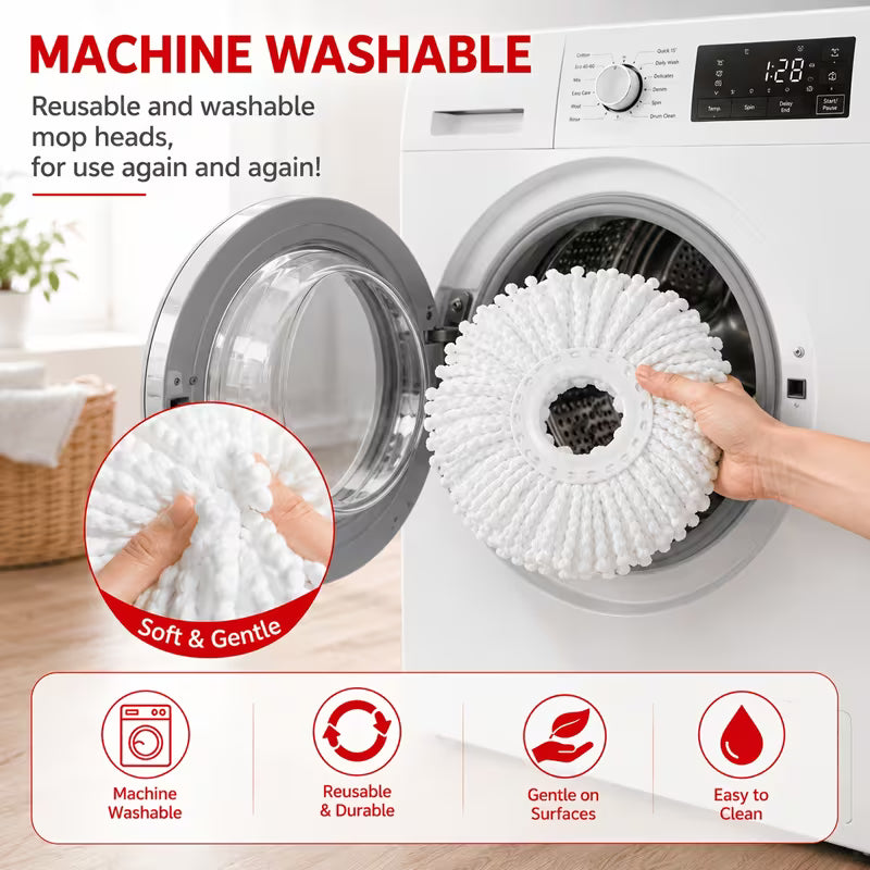 Spin Mop And Bucket Set with Wringer, 360 Degree Rotating Mop Bucket System, Includes 3 Microfiber Mop Refill Heads And a 61-Inch Adjustable Stainless Steel Handle, Wet Dry Floor Cleaning System for Home Kitchen Hardwood Tile Floors