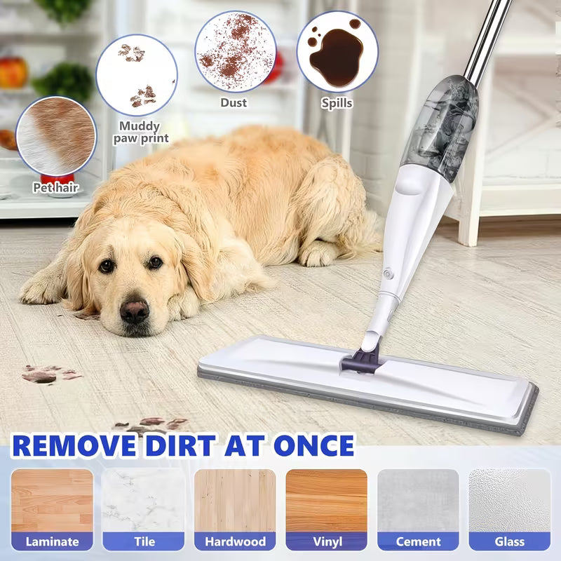 The Multifunctional Microfiber Spray Mop Comes with a Replaceable Mop Pad-perfect for Wet and Dry Cleaning on Hardwood, Laminate Floors, Tiles, and Ceramic Surfaces-perfect for Kitchen, Bathroom, and Living Room Use, and Comes with an Extended Han