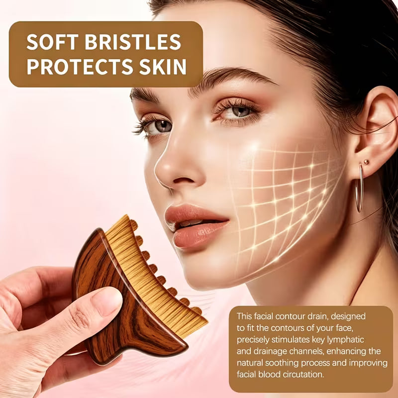 [ Lymphatic Face Brush ] Large Super Soft Lymphatic Drainage Facial Brush, Chin Contour Massager With Ergonomic Angled Head, Dry Cleansing Brush For Face Massage, Loose Powder Blush, Face Cream & Body Lotion - Multifunctional