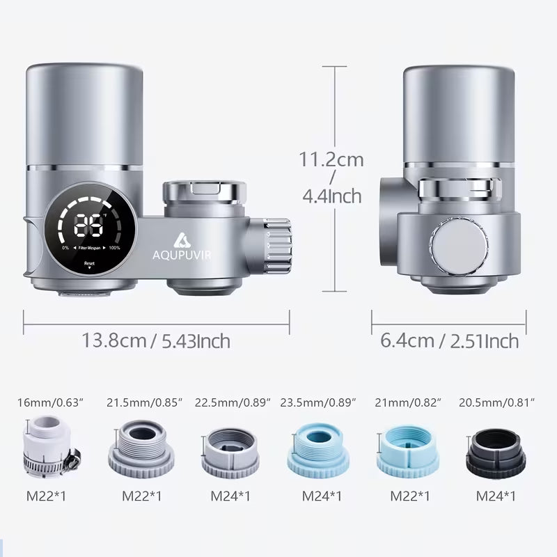 Faucet Mount Water Filtration, 264 Gallons Water Faucet Mount Filtration System, Dual Head Switching with Water Temperature And Life Dual Display for Tap Water Reduces Lead Chlorine, Heavy Metals (23psc Combination)