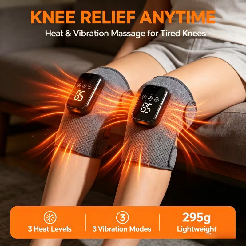 2pcs Portable Heated Knee Massager with 3 Heating & 3 Vibration Modes, Large Battery for Long Lasting Use, Compact Design for Home Office Travel, Unisex Warm Massage Gift for Knee Joint Care