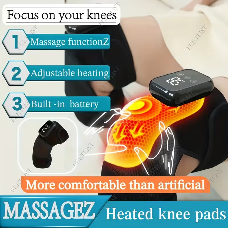 Knee Massager with Heat - 3 Adjustable Heating Pad -Keeps Knees Warm, Heating Pad for Joints, Muscles, Close-to-skin Comfort, Anti-slip Design, Breathable Fabric, Ideal Gift, Knee Brace for Men & Women - The Winter Essential for Cold-Weather Comfort.