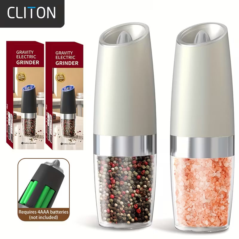 1pc/2pcss Electric Salt And Pepper Grinder, Automatic Pepper Mill, Salt And Pepper Grinder Electric 2pcs, Tilted Automatic Grind With LED Light, Battery Powered, Adjustable Coarseness, Easy To Clean, One-Hand Operation, Kitchen Essential, Gift Idea