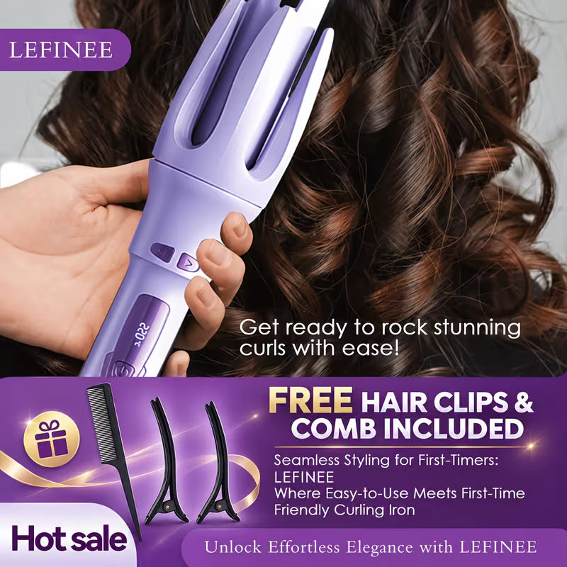 Automatic Curling Iron With 4 Temperature Settings, Birthday Gift For Women, Rotating Curling Iron Care Gift, Suitable For Mom, Purple And Pink, Christmas Gift, Comes With A Hair Clip Comb (color Random), Easy For Beginners, LEFINEE