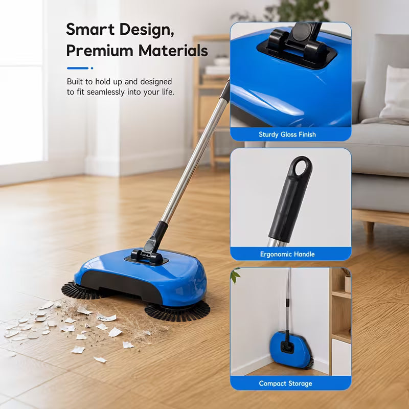 3-in-1 Hand Push Broom, Multifunctional Cleaning Tool Sweep Mop, Long Handle Push Broom with Auto Spiral Deep Clean System, Easy Cleaning Close Fit to The Floor, Ideal for Hardwood, Ceramic, Tiles, Kitchen, Home, Office, Cleaning Supplies