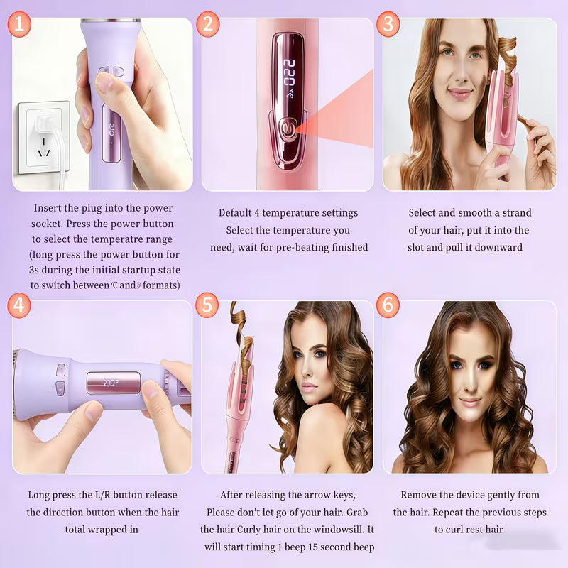 Automatic Curling Iron With 4 Temperature Settings, Birthday Gift For Women, Rotating Curling Iron Care Gift, Suitable For Mom, Purple And Pink, Christmas Gift, Comes With A Hair Clip Comb (color Random), Easy For Beginners, LEFINEE