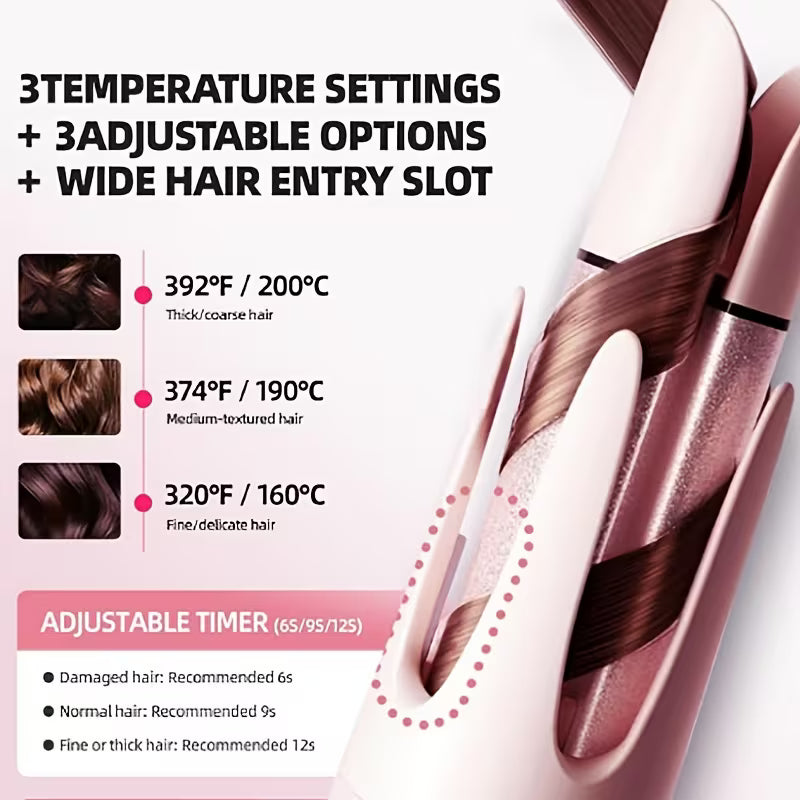 Automatic Curling Iron With 4 Temperature Settings, Birthday Gift For Women, Rotating Curling Iron Care Gift, Suitable For Mom, Purple And Pink, Christmas Gift, Comes With A Hair Clip Comb (color Random), Easy For Beginners, LEFINEE