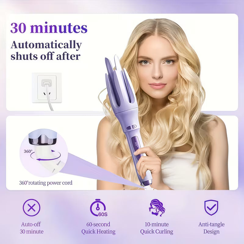 Automatic Curling Iron With 4 Temperature Settings, Birthday Gift For Women, Rotating Curling Iron Care Gift, Suitable For Mom, Purple And Pink, Christmas Gift, Comes With A Hair Clip Comb (color Random), Easy For Beginners, LEFINEE