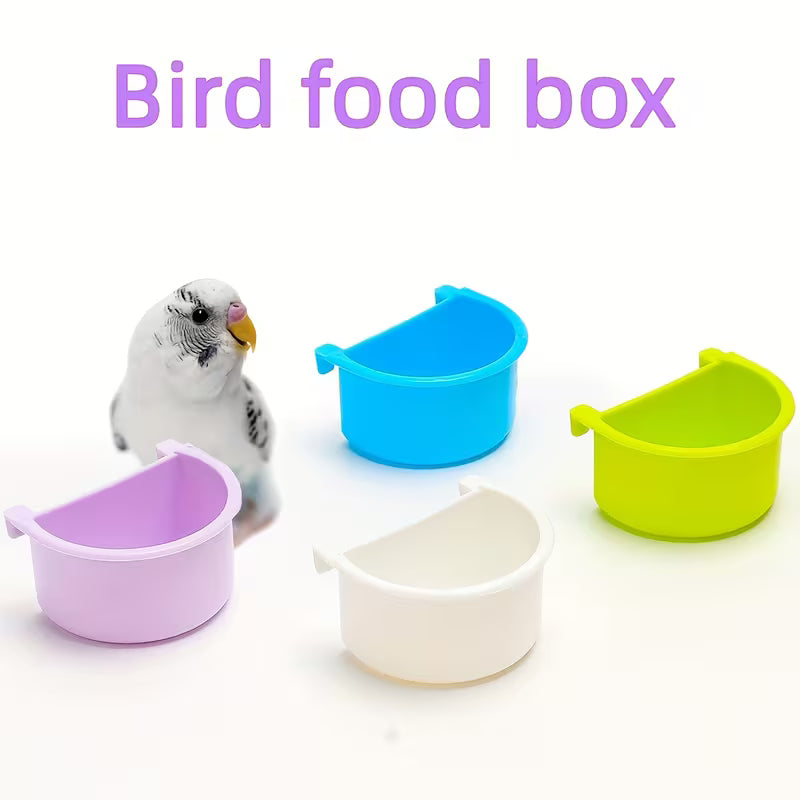 Bird Feeder Parrot Food and Water Dispenser Plastic Bird Feeding Box Hanging Bowl Cage Feeder with Random Color Options