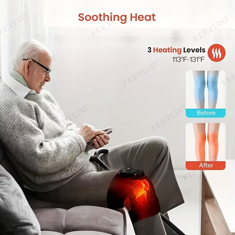 Knee Massager with Heat - 3 Adjustable Heating Pad -Keeps Knees Warm, Heating Pad for Joints, Muscles, Close-to-skin Comfort, Anti-slip Design, Breathable Fabric, Ideal Gift, Knee Brace for Men & Women - The Winter Essential for Cold-Weather Comfort.