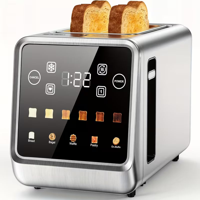 Touch Screen Toaster 2 Slice, Stainless Steel Smart Digital Toasters With Memory Function, 5 Bread Types & 6 Shade Settings, 1.5" Toasters 2 Slice Wide Slot, 900W