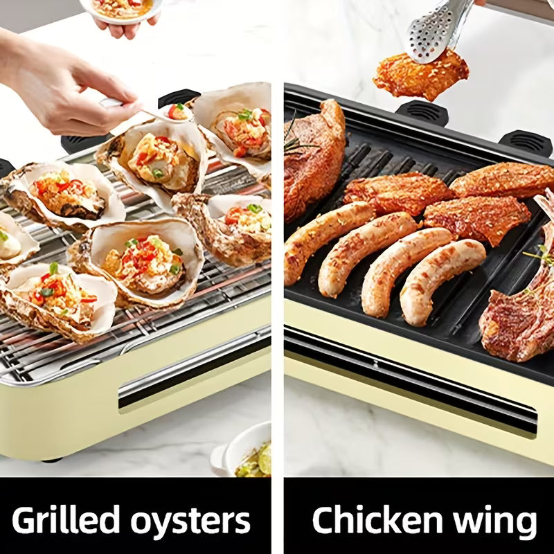 Kitchen Electric Barbecue Grill, Fully Detachable, With Frying Pan And Grille, Three Hand Trays, Non-stick And Easy To Clean, Made Of Stainless Steel, Adjustable Temperature, Power 1500W, Waffle Maker, Gift For Christmas, Housewarming, Birthdays