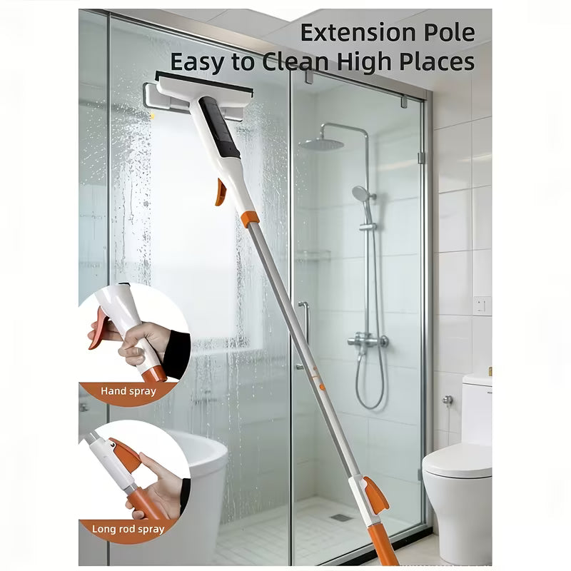 [3-in-1 Glass Cleaning] 3-in-1 Glass Cleaning Kit - Durable Metal Pole, Scraper Included - Ideal for High Windows, Shower Doors & Car Windshields - Essential Home Cleaning Tool