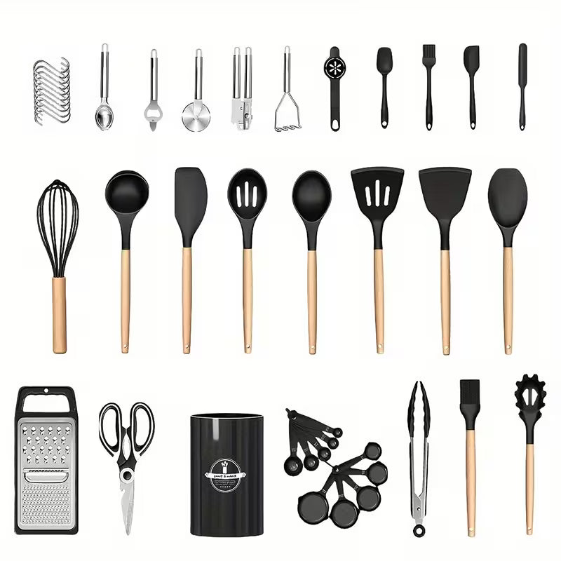 37/44pcs Complete Silicone Kitchen Cooking Utensil Set, Ultra Cost-Effective All-In-One Kitchen Gadgets, High Heat Resistant Non-Stick Cookware Tools, Dishwasher Safe, Ideal for Cooking Beginners And Kitchen Enthusiasts, Perfect Holiday Gift