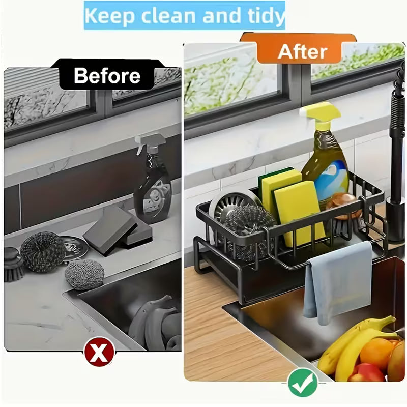 High Quality Kitchen Sink Tray, Integrated Sponge Rack, Multi-purpose Kitchen Countertop Storage Rack, Suitable for Rag, Dish Soap, Brush, Space Saving Bathroom Organizer, Kitchen Storage Rack, Kitchen Accessories