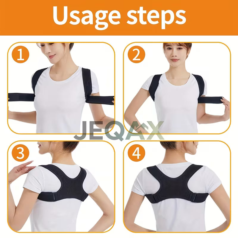 JEQAX Unisex Adjustable Posture Corrector Back Support Belt- Breathable, Non-Slip, Ergonomic Support for Improved Posture, Suitable for Sitting, Standing, and Travel, Stylish Design, Comfort Fit