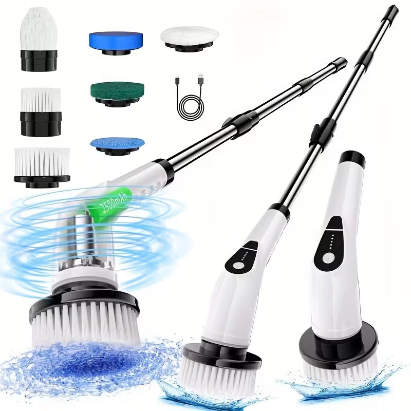 Multifunctional Cordless Electric Spin Scrubber, 7-in-1 Cleaning Brush with Adjustable Speed, 7 Replaceable Heads, Dual-Speed and Detachable Telescopic Handle, Suitable for Car, Kitchen, Living Room, Bathroom