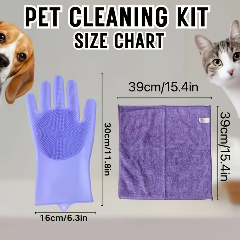 Dog And Cat Grooming Kit: Towels And Washing Gloves | Shiny Fur Pet Care Products, Cleaning Gloves, Gentle Hair Removal Tools Suitable For Puppies And Kittens