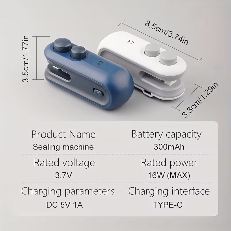 1/2 Set Snack Bag Sealer Kit | 1 Sealer + 1 USB Charging Cable, Low Power Consumption, Hand-Press Magnetic Suction Design, Portable, Suitable for Home/Picnics/Outings/Travel, Chip and Cookie Bag Sealing Tool, Quiet and Efficient Sealing