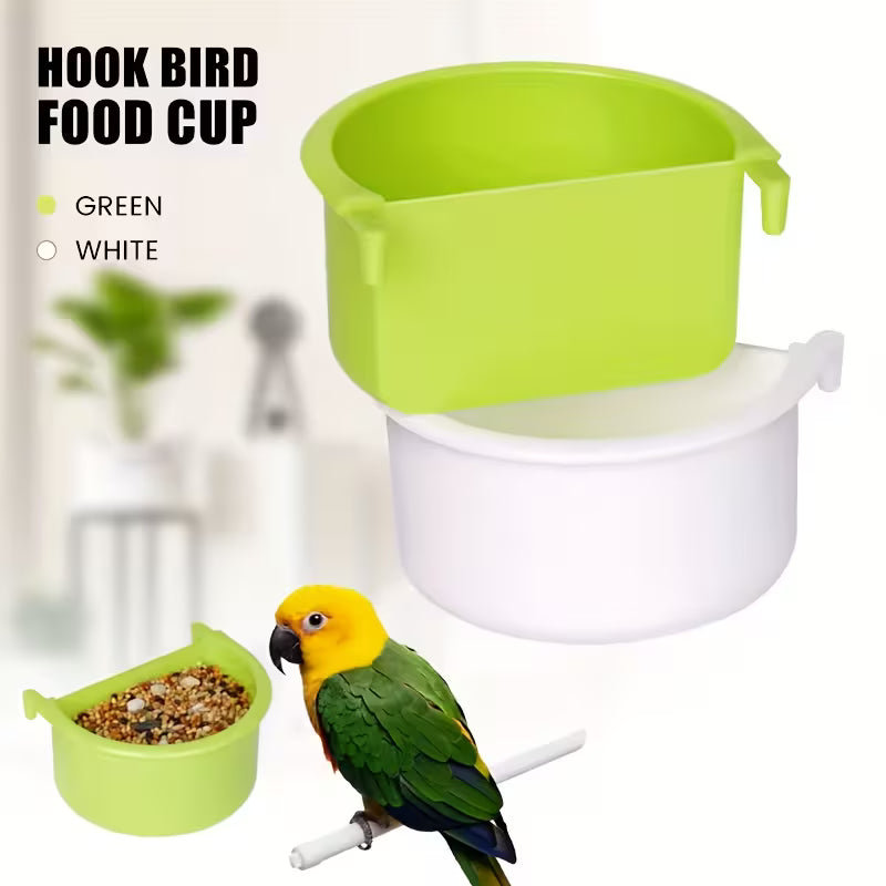 Bird Feeder Parrot Food and Water Dispenser Plastic Bird Feeding Box Hanging Bowl Cage Feeder with Random Color Options