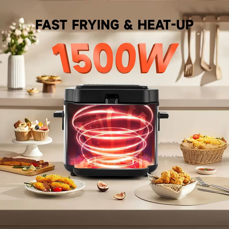 SUSTEAS 1500W Non-Stick Frying Pan | Adjustable Temperature, with Detachable Basket, Equipped with Various Sizes (50.72oz/84.54oz/101.44oz/1.32gal/1.59gal) Of Non-stick Inner Lining, Easy to Clean - An Ideal Choice for Cooking Enthusiasts