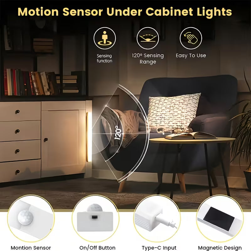 6/3pcs LED Motion Sensor-Dimmable Cabinet Lights, USB Rechargeable, 3 Adjustable Modes, Wireless Night Light for Bedroom, Staircase, Kitchen, Intelligent Offices Piano Room & Dance Studio, Bedside Reading Lights, Lights for Cabinets, Kitchen Lighting