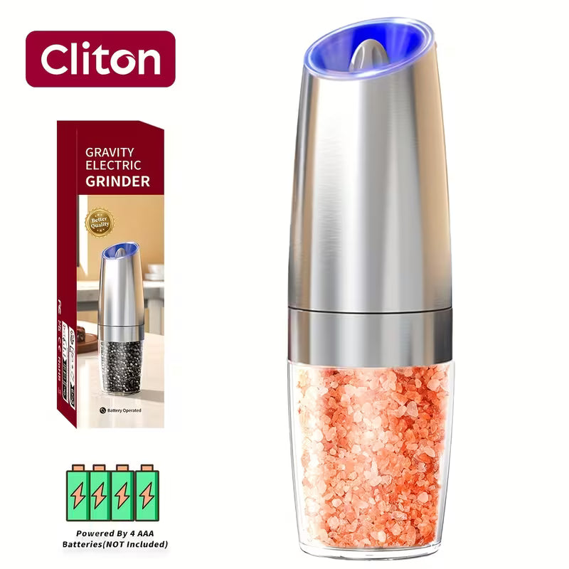 1pc/2pcss Electric Salt And Pepper Grinder, Automatic Pepper Mill, Salt And Pepper Grinder Electric 2pcs, Tilted Automatic Grind With LED Light, Battery Powered, Adjustable Coarseness, Easy To Clean, One-Hand Operation, Kitchen Essential, Gift Idea