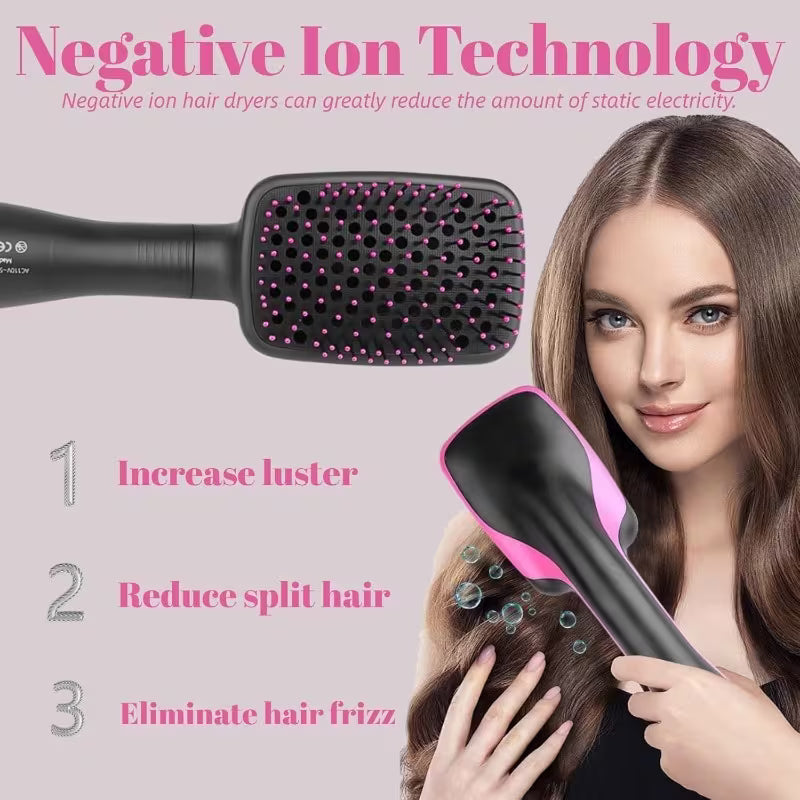 Portable Ionic Hair Straightener Brush: 3-In-1 Hot Air Brush And Styler with Negative Ion Technology, Frizz Control, Rapid, Wet/Dry Use, Anti-Scald - Comb/Straighter/Dryer in One The Perfect Valentine'S Day Gift