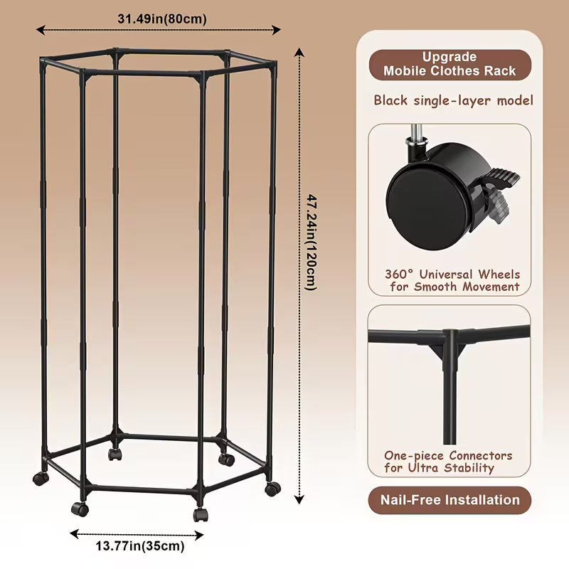 1 Large 360° Rotating Clothes Rack, Space-saving, Detachable And Movable, Suitable for Bedrooms, Balconies, Dormitories, High-capacity Clothes Rack, Metal Frame, Clothes Rack, Christmas Gift, Clothes Rack