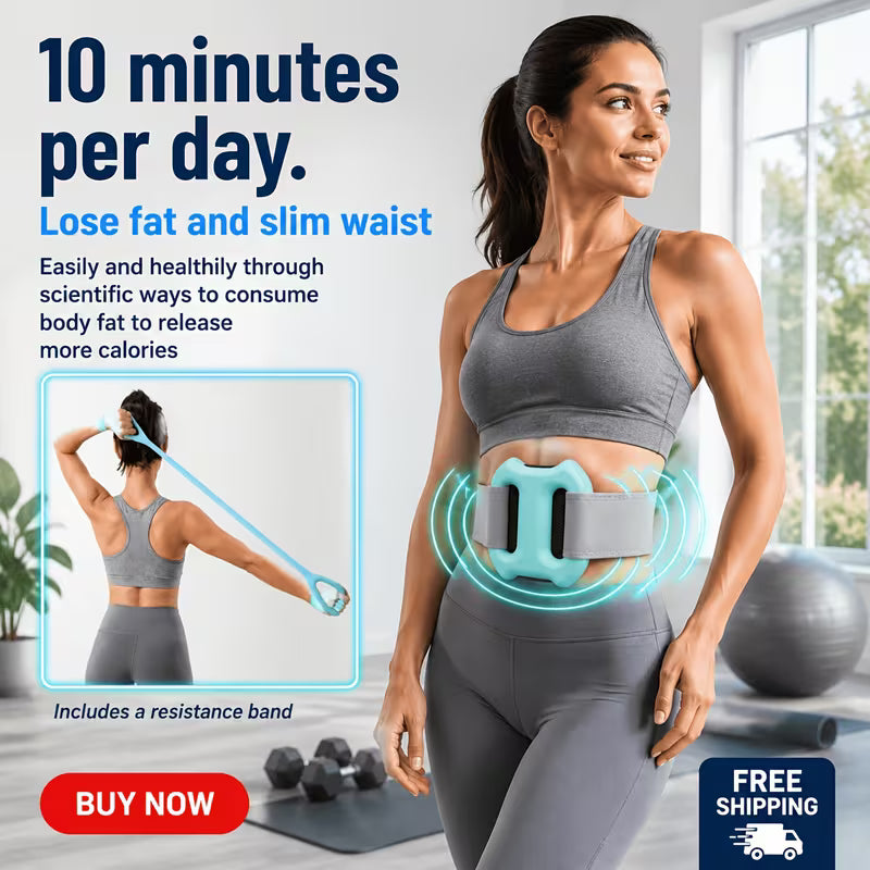 Multifunctional -Burning Relaxation Dual-Loop Massage Ring, Relaxation Tool | Electric Fascia Ring + Adjustable Waist Belt & Free Yoga Resistance Band, Can Be Used for Waist/abdomen/arm/leg Training and Massage, and Other Purposes. Perfect Gift