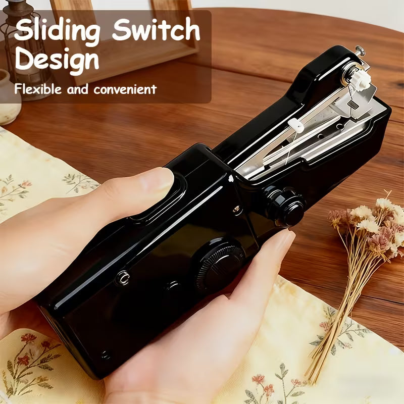 Compact Handheld Sewing Machine Kit - Portable Sewing Machine, Fast Sewing, Portable Quick Sewing Tool for Fabrics, Garments, Etc. - Battery Powered (Includes Needle, Needle Threader, Thread Spool Pin, Fabric Sample, Two Bobbins)