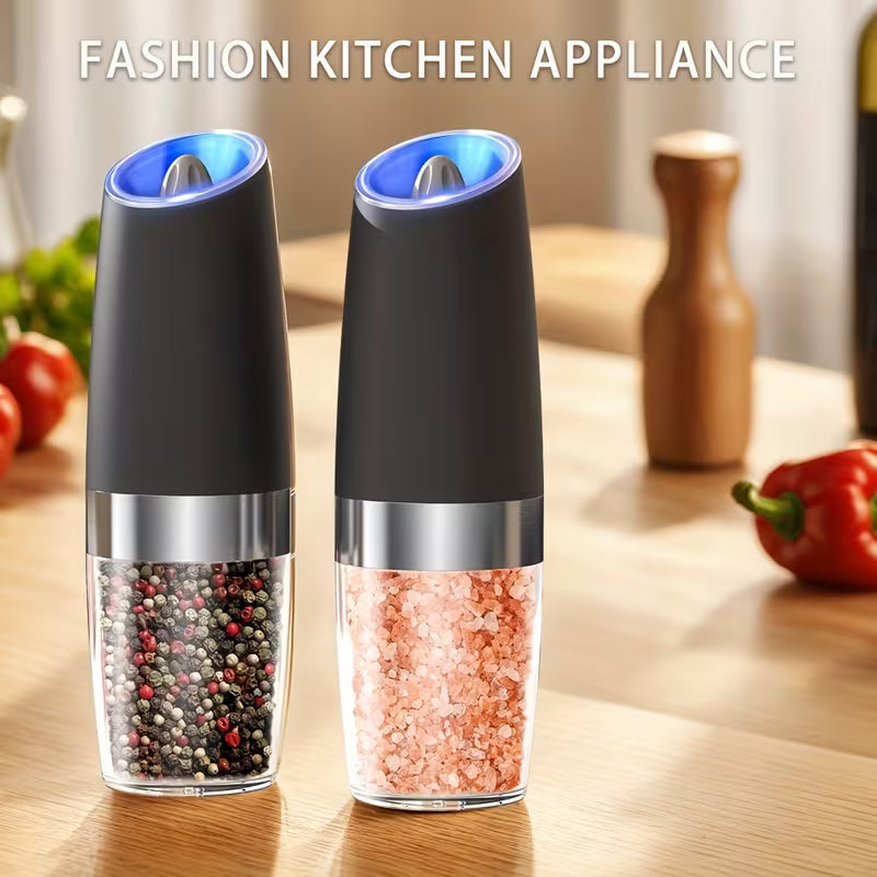 1pc/2pcss Electric Salt And Pepper Grinder, Automatic Pepper Mill, Salt And Pepper Grinder Electric 2pcs, Tilted Automatic Grind With LED Light, Battery Powered, Adjustable Coarseness, Easy To Clean, One-Hand Operation, Kitchen Essential, Gift Idea