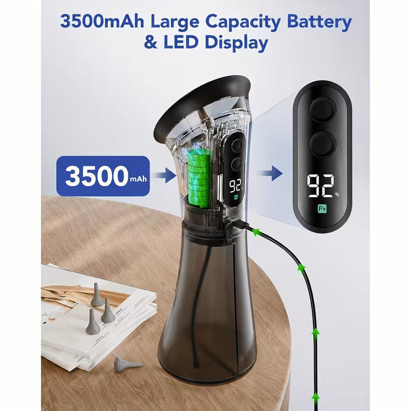Ear Cleaner for Removing Earwax, Integrated Dry Dirt Storage, Replaceable Nozzle, Comes with 14 Replacement Heads, USB Charging, LED Code Screen, Visual Sewage Recovery Window, for Removing Earwax