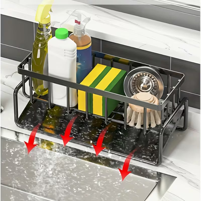 High Quality Kitchen Sink Tray, Integrated Sponge Rack, Multi-purpose Kitchen Countertop Storage Rack, Suitable for Rag, Dish Soap, Brush, Space Saving Bathroom Organizer, Kitchen Storage Rack, Kitchen Accessories