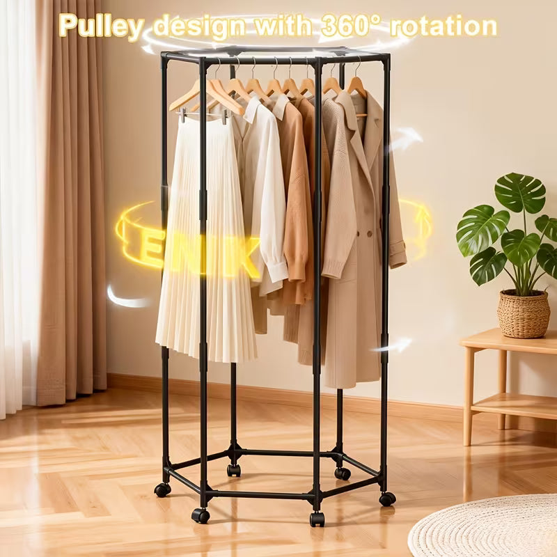 1 Large 360° Rotating Clothes Rack, Space-saving, Detachable And Movable, Suitable for Bedrooms, Balconies, Dormitories, High-capacity Clothes Rack, Metal Frame, Clothes Rack, Christmas Gift, Clothes Rack